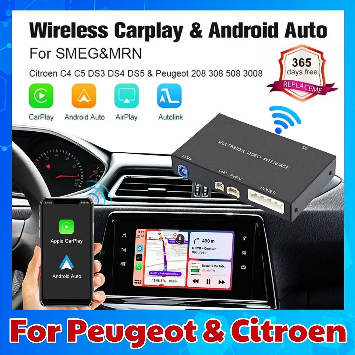 ANYFAR Wireless Carplay Android Auto Module For Peugeot 208 308 508 3008 Citroen C4 DS3 DS | AUTOKITSHOP