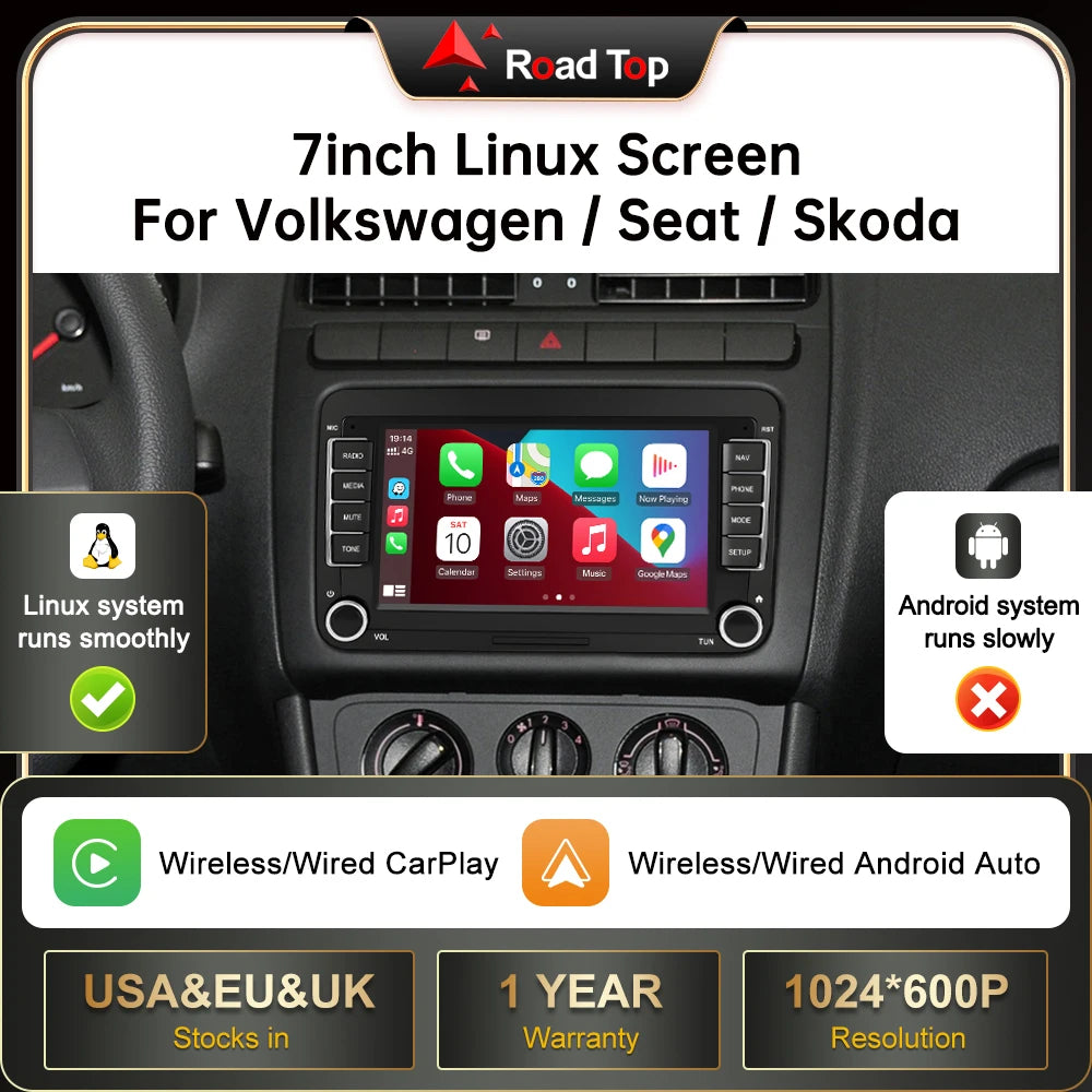 Wireless Carplay Car radio Multimedia Display Screen For Volkswagen/Seat/Skoda/Passat/Golf