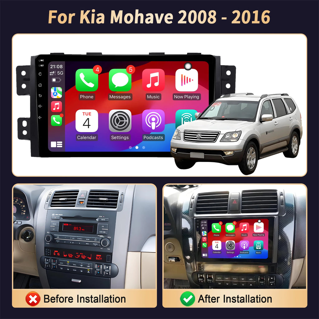 For Kia Mohave 2008-2016 Wireless BT CarPlay Android 14 Radio Car Multimedia Player 7862S
