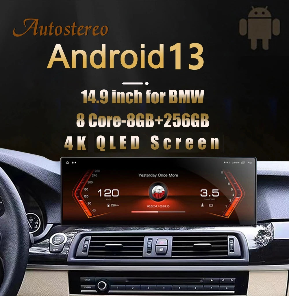 ID8 14.9 Inch Android 14 Carplay 4G For BMW 5 Series F10 F11 F18 Car Multimedia Player GPS