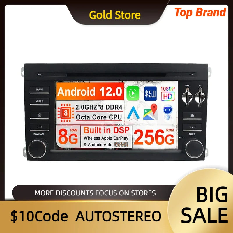 Android 13 256GB Carplay Car GPS Navigation For Porsche Cayenne 2003-2010 Car DVD Player H