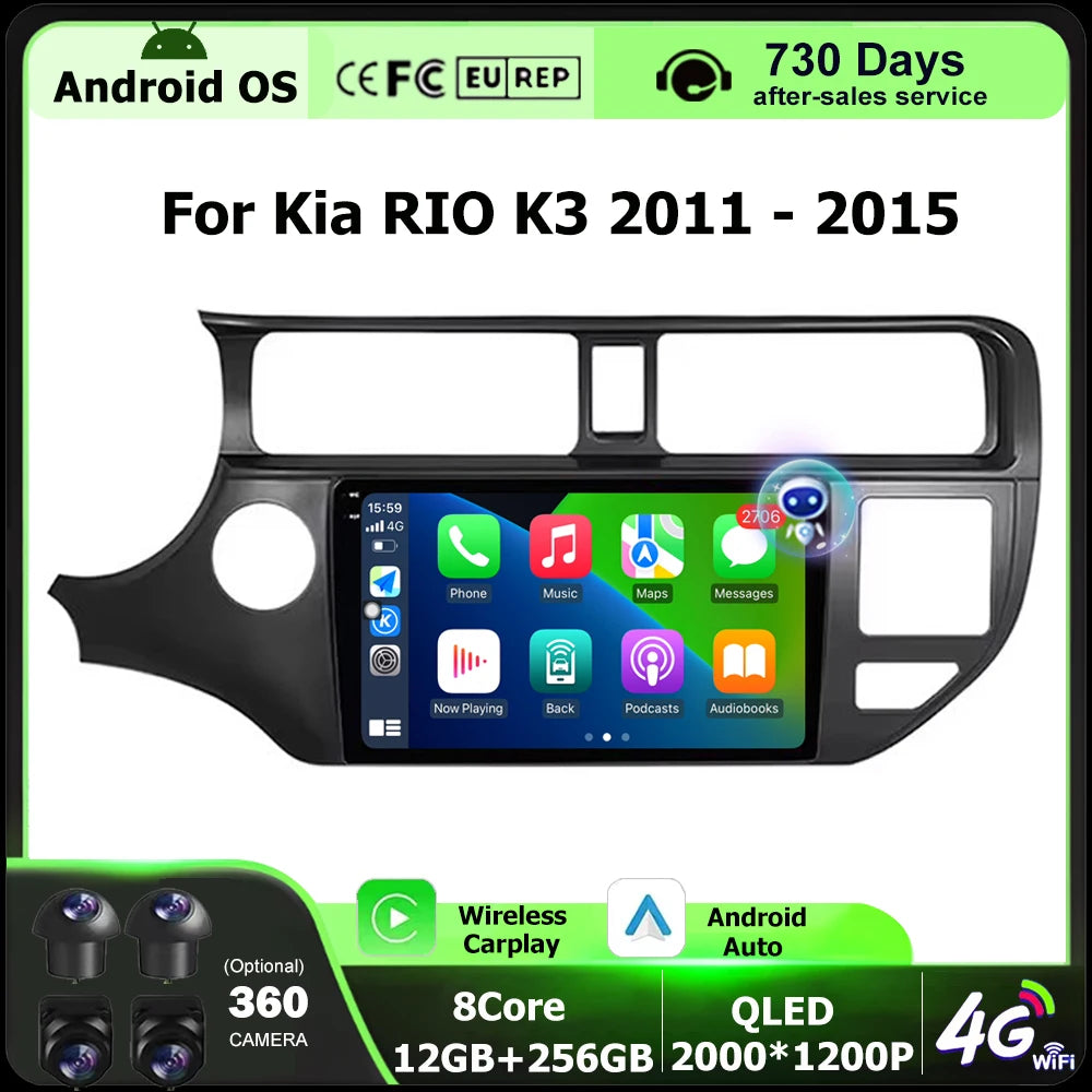 Android 16 Auto Carplay For Kia RIO K3 2011 - 2015 LHD Car Radio Multimedia Video Player G