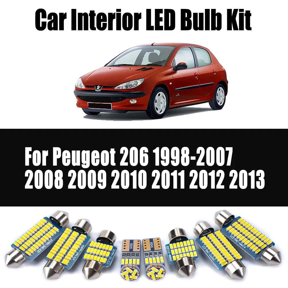 8-Piece LED Interior Light Kit for Peugeot 206 1998- 2009 - Canbus Dome Map Door Trunk Bulbs | AUTOKITSHOP