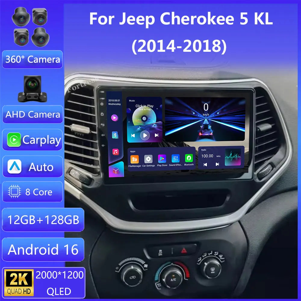 For Jeep Cherokee 5 KL 2014-2018 Car Radio Multimedia Navigation 4G Stereo Wireless Blueto