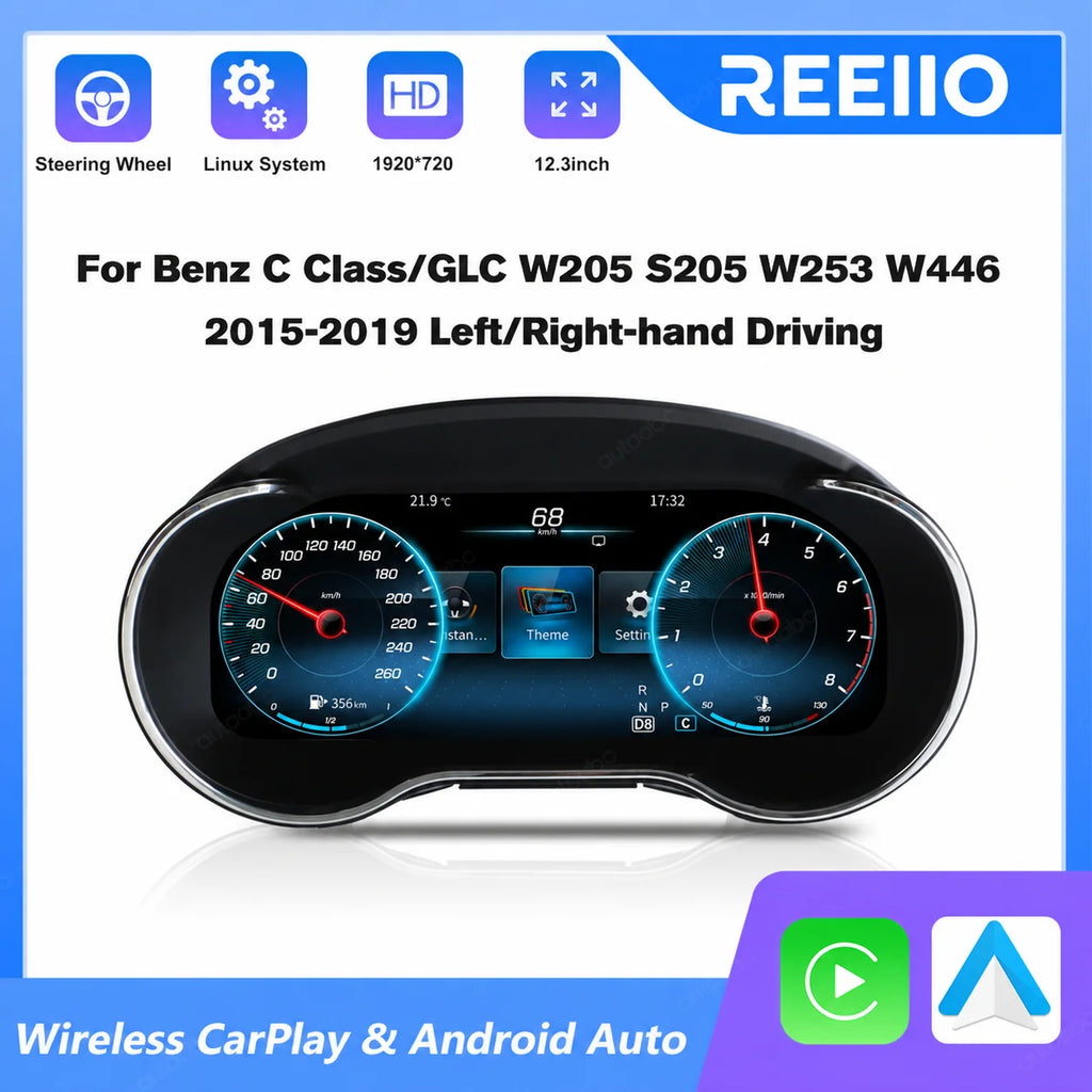 12.3 "LCD Digital Dashboard Cluster For Mercedes Benz C/GLC W205 S205 W253 W446 2015-2020