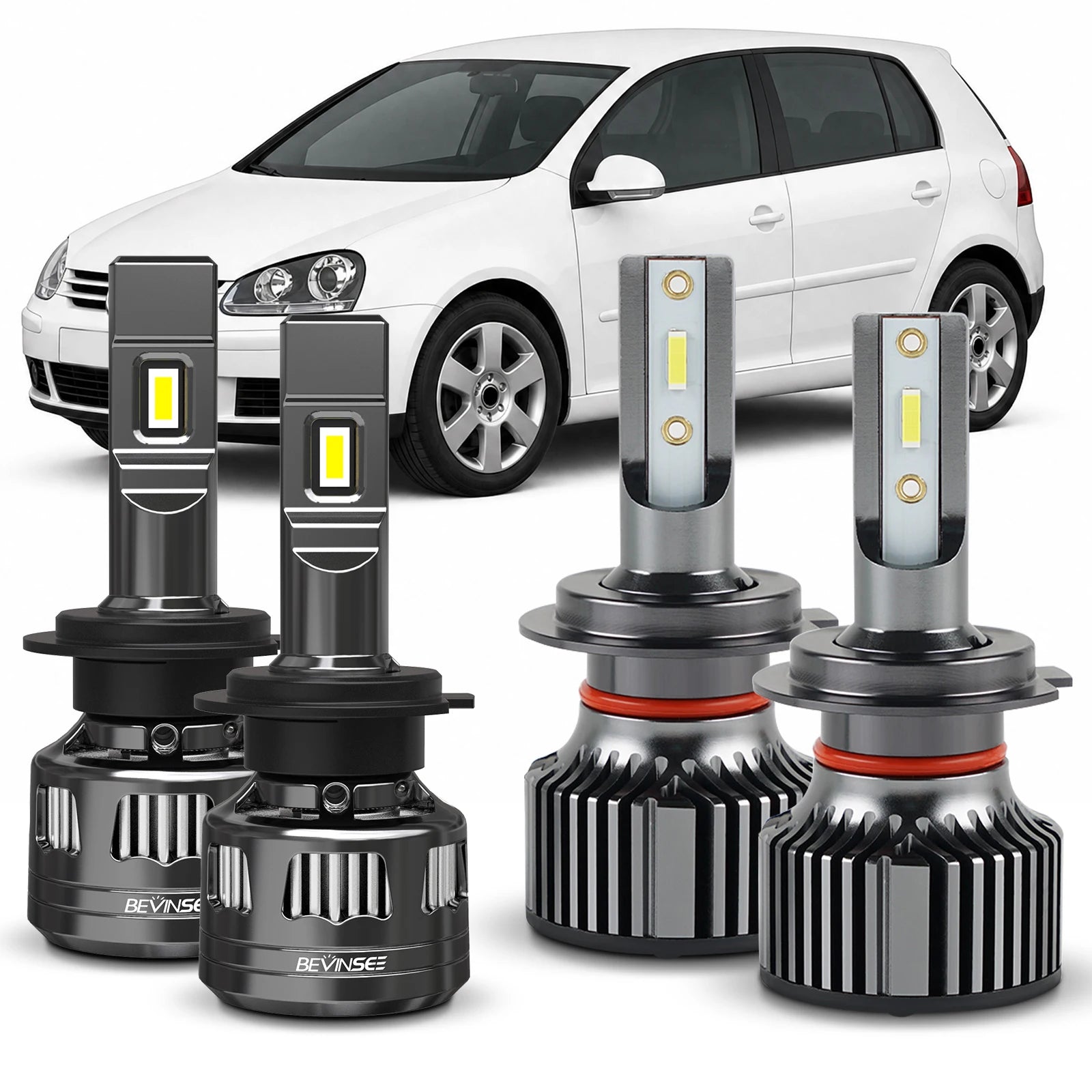 BEVINSEE H7 LED Headlight Bulbs Combo 50W 6000LM & 120W 22000LM 6000K White Car LED Lights