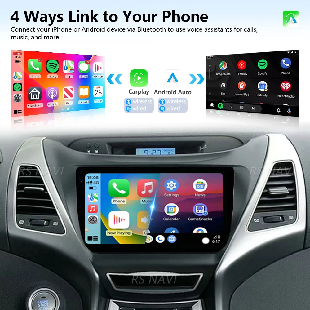 Android 16 Carplay Auto Qualcomm 2K QLED Screen Car Radio Player For Hyundai Elantra 2014-