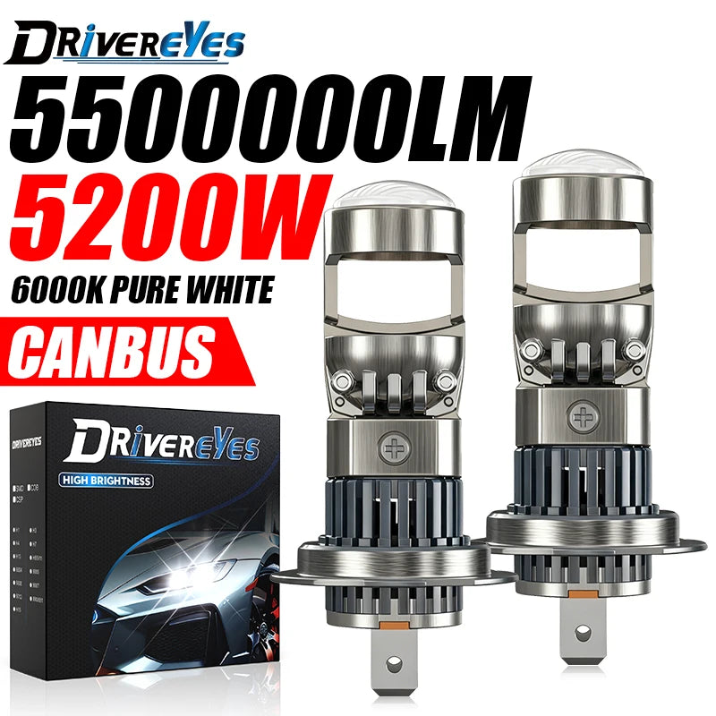 5200W H7 H11 LED Headlight Mini Lens Projector H9 9005 HB3 9006 HB4 H8 5500000LM 1:1 Mini