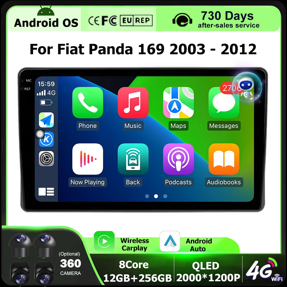 Android 16 Auto Carplay For Fiat Panda 169 2003 2004 2005 - 2012 Car Radio Multimedia Play