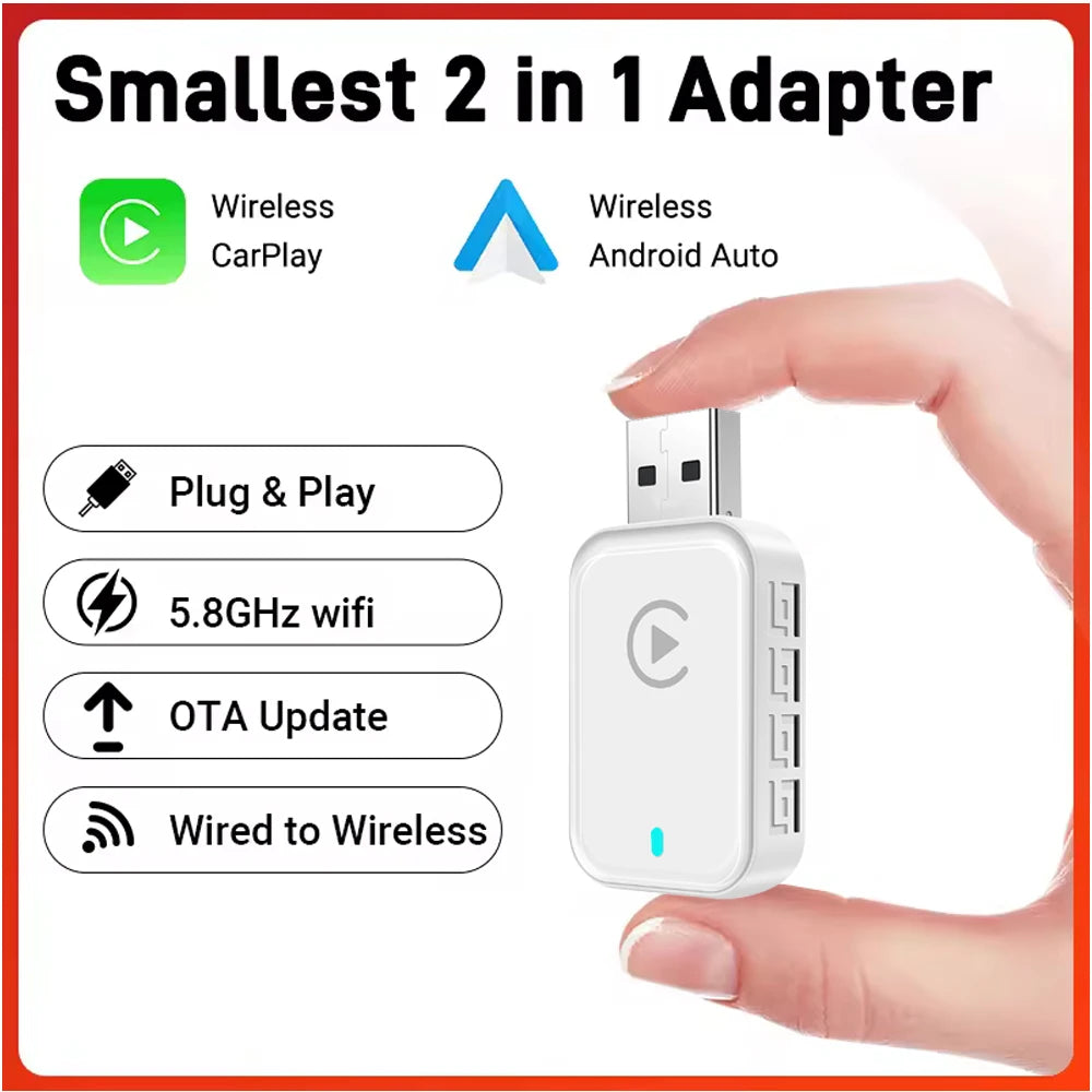 Mini Box 2in1 Wireless Carplay Android Auto Box Wired to Wireless Dongle Automatic Connect