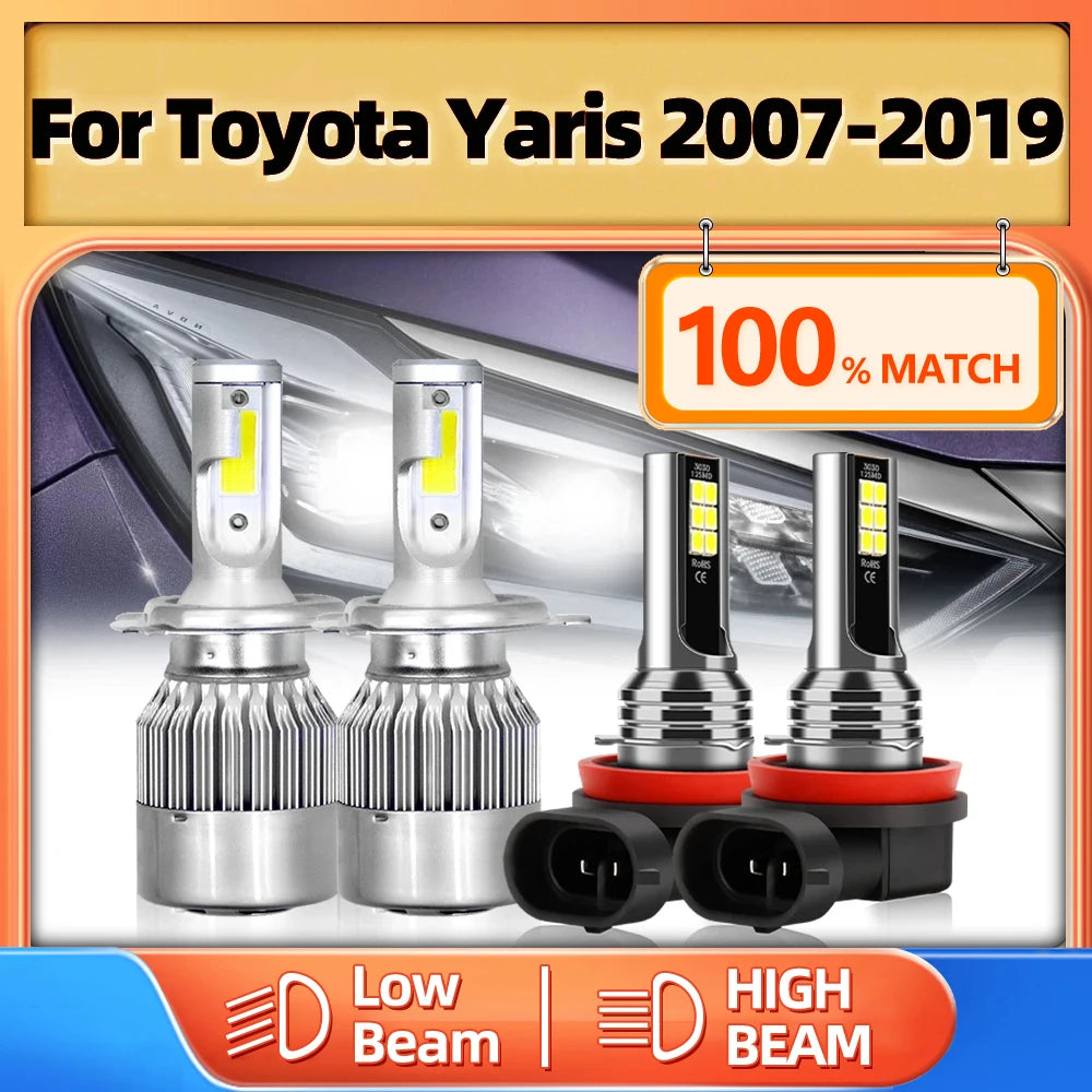 H4 Canbus Car LED Headlight Bulbs 12V 6000K H11 Turbo Fog Lamp For Toyota Yaris 2007-2012
