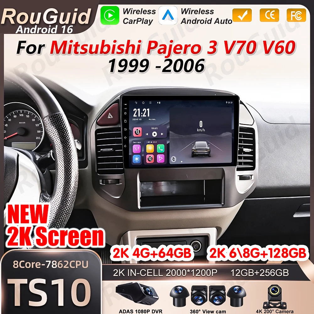 Android 16 Auto Carplay Car Radio For Mitsubishi Pajero 3 V70 V60 1999 2000 2001 2002 -200 | AUTOKITSHOP