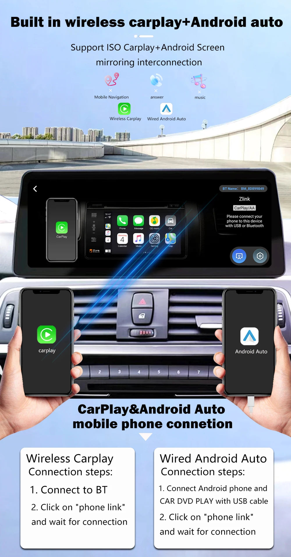 Android 14 CarPlay Auto 10.25 Inch For BMW 1 Series 120i E81 E82 E87 E88 2006-2011 Car Pla