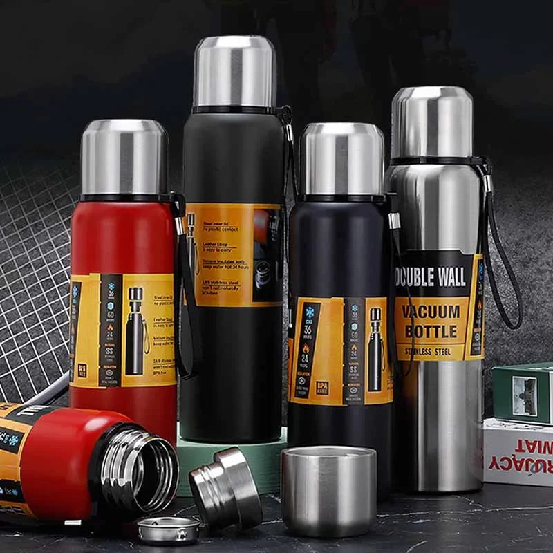 500/1000/1500ml Thermos Cup Stainless Steel Large Capacity Sports Water Bottle Vacuum Flask Port - Automotive LED Light