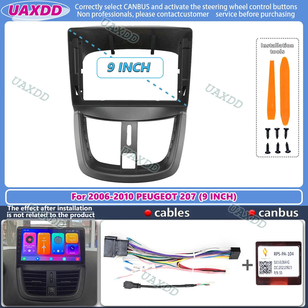 For 2006-2010 PEUGEOT 207 9INCH Car stereo radio Android frame panel fascia cable video ha