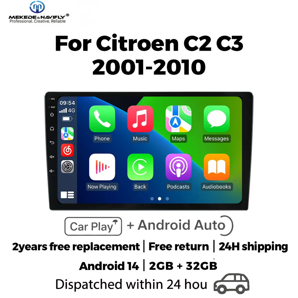 IPS touch screen 9 inch Car Radio For Citroen C2 C3 2001-2010 Wireless Carplay Android Aut