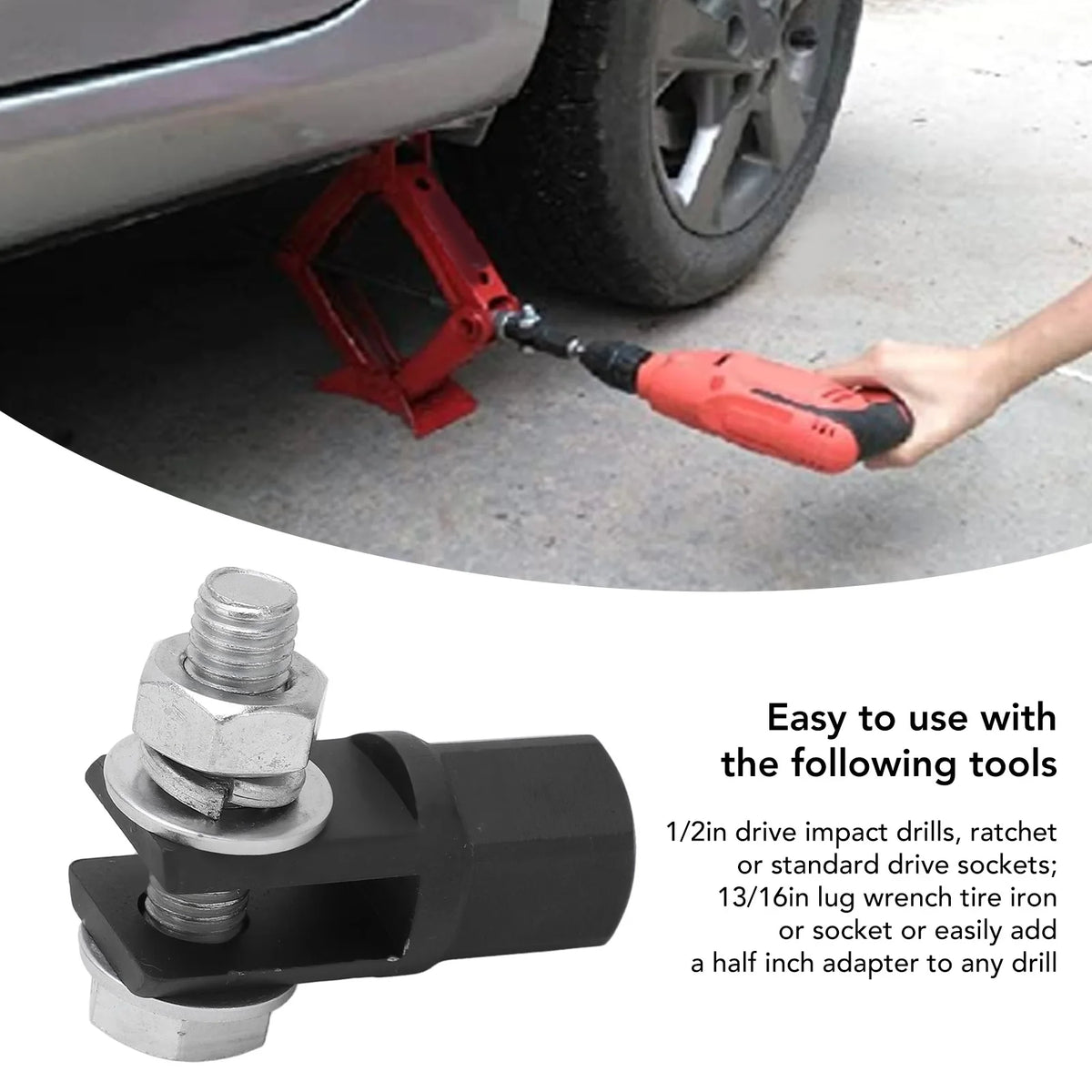 Scissor Jack Adapter High Strength Universal for Use with 1/2in Drive Impact Wrench Car RV Trail - Automotive LED Light