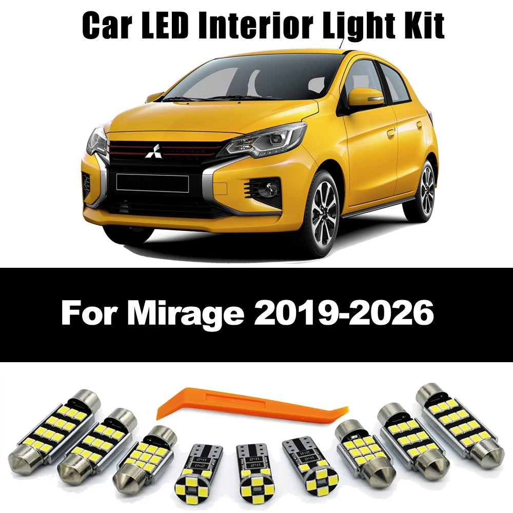ZITWO 7Pcs Car Bulb Indoor LED Interior Dome Map Roof Light Kit For Mitsubishi Mirage G4 2019 2020 2021 2022 2023 2024 2025 2026