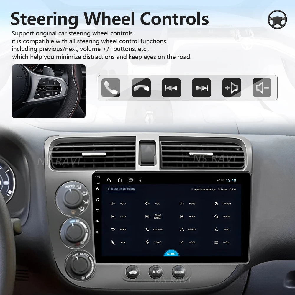 Plug and Play Android 16 Carplay Auto Car Radio Multimedia Player For Honda Civic 7 2000 -
