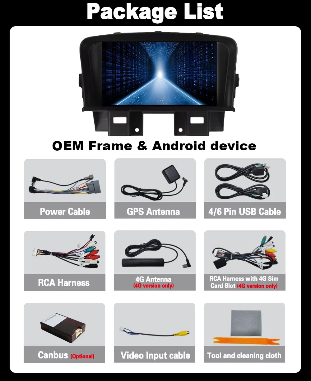 For Chevrolet Cruze 2008 - 2014 Android 14 7Inch Wireless Carplay Car Radio GPS WIFI 4G Sc