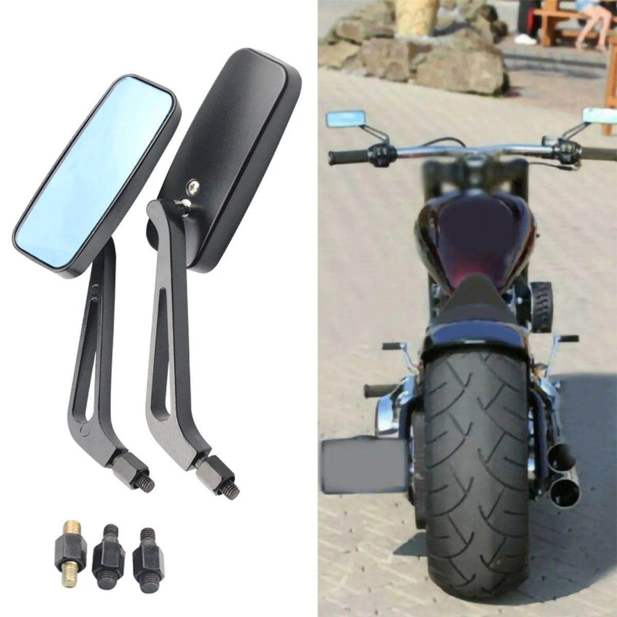 Motorcycle Rearview Mirror Rectangular Aluminum Alloy Universal Handlebar Mirror for Motorbike R - Automotive LED Light
