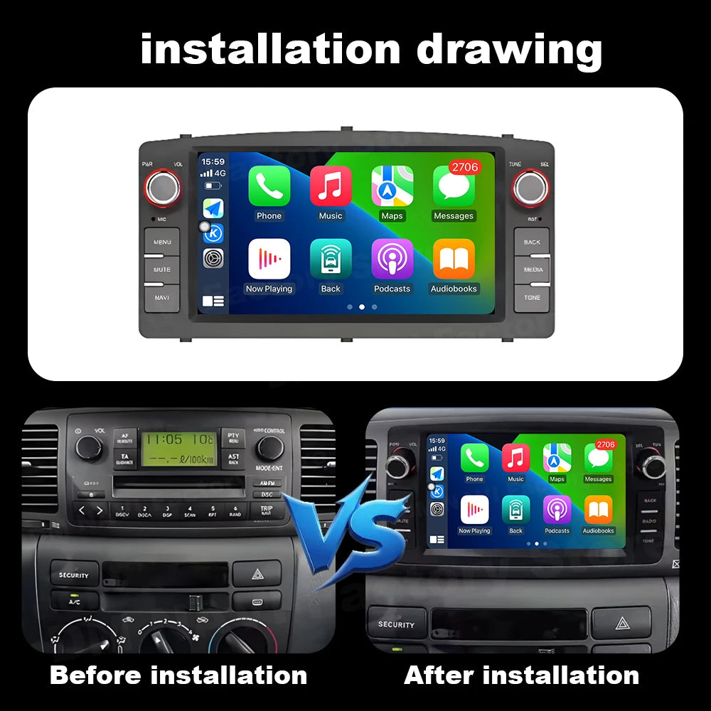 7 '' Car Radio for Toyota Corolla E120 2003 - 2006 Multimedia Player Android Auto Wireless