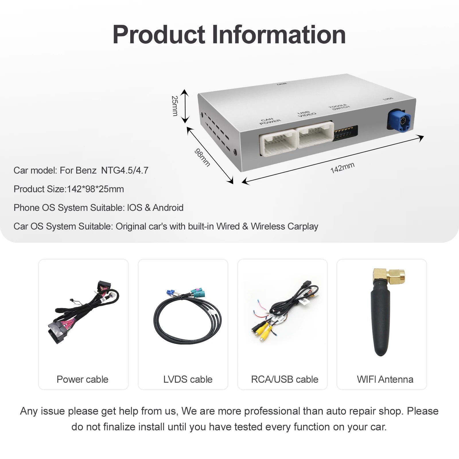 Wireless Carplay Android Auto for Mercedes Benz C117 W176 W204 W204 CLS GLK Class NTG 4.5
