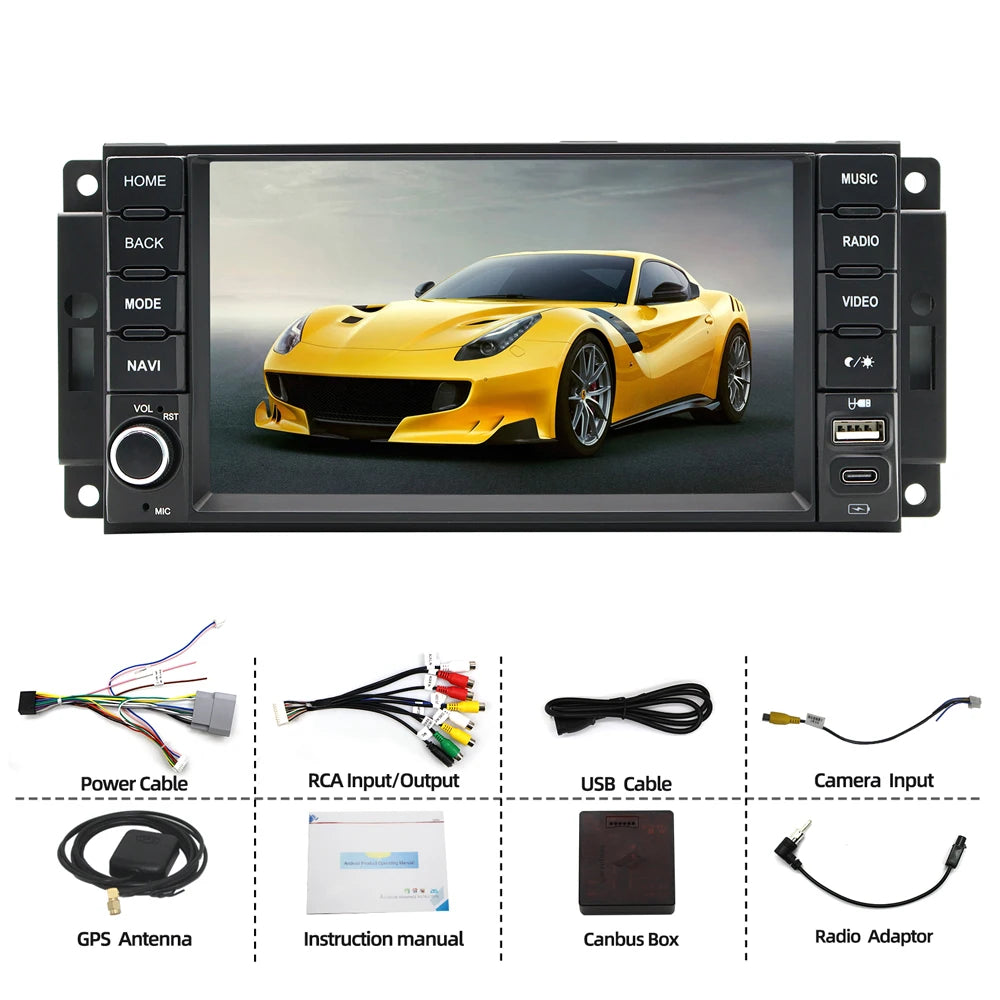 7" Car Radio GPS for Jeep Commander Compass Grand Cherokee 2005-2011 - Wireless CarPlay Android Auto Bluetooth Steering