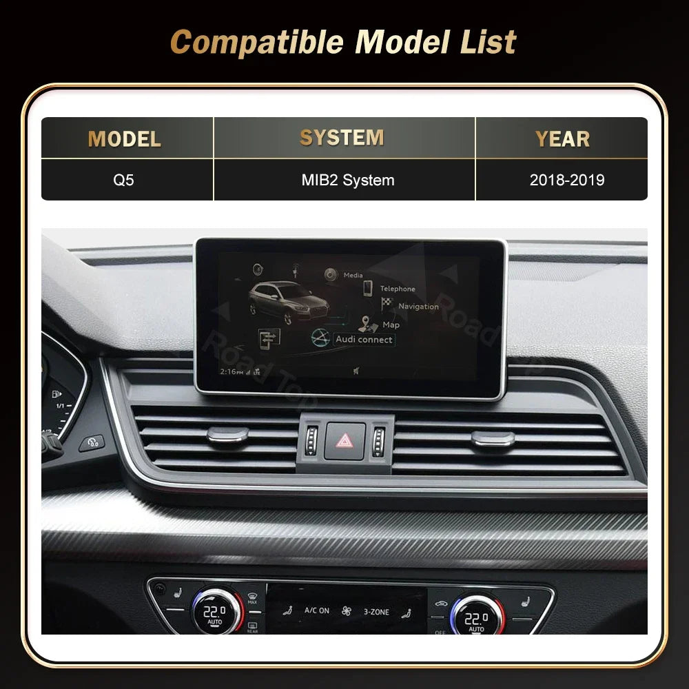 Wireless CarPlay RoadTop 12.3 inch For Audi Q5 2018-2019 MIB2 Multimedia Display Android A
