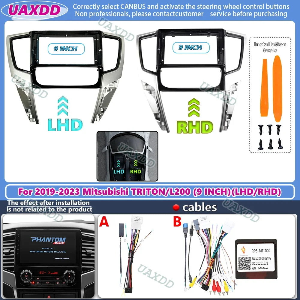 9 inch Big Screen DVD Fascia Frame Adapter For MITSUBISHI Triton L200 2019-2023 2 Din Dash