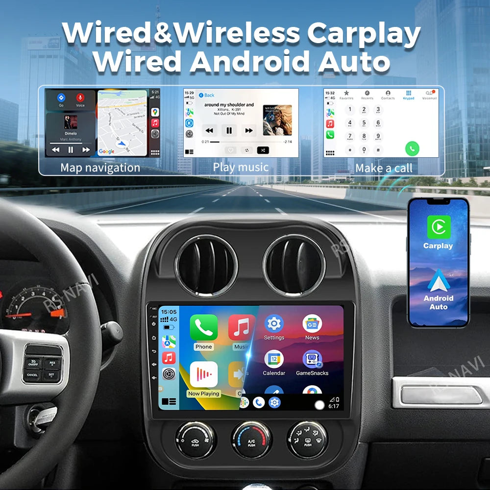 Android 16 For Jeep Compass Patriot 2010 - 2016 2K QLED Android Car Radio Multimedia Video