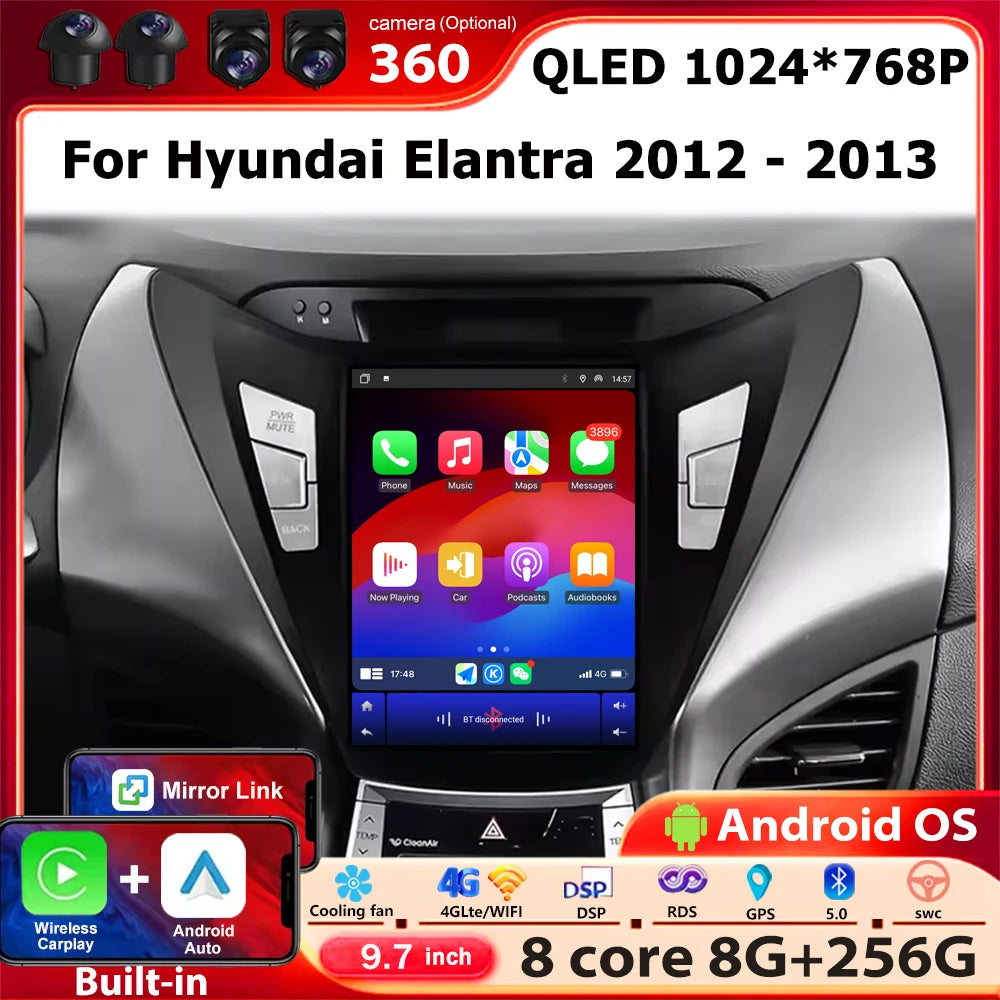 9.7'' Android 16 Auto For Hyundai Elantra 2012 - 2013 Car Radio Multimedia Video Player GP