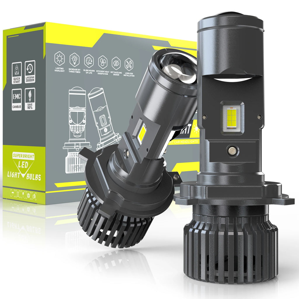 H4 LED Projector Mini Car Headlight Bulbs 6000K LED Mini Lens Projector H4 Mini Projector