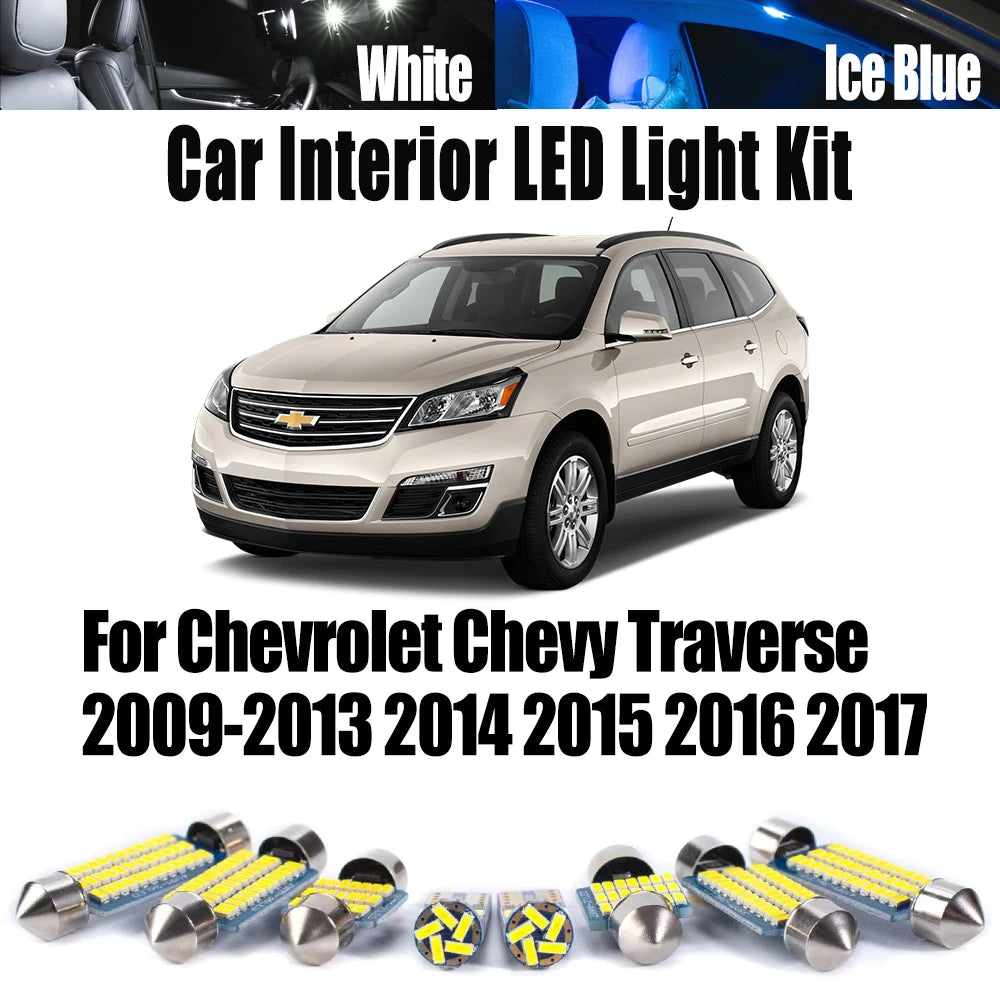 13-Piece LED Interior Light Kit for Chevrolet Chevy Traverse 2009-2014 - Canbus Dome Map Door Trunk Bulbs | AUTOKITSHOP