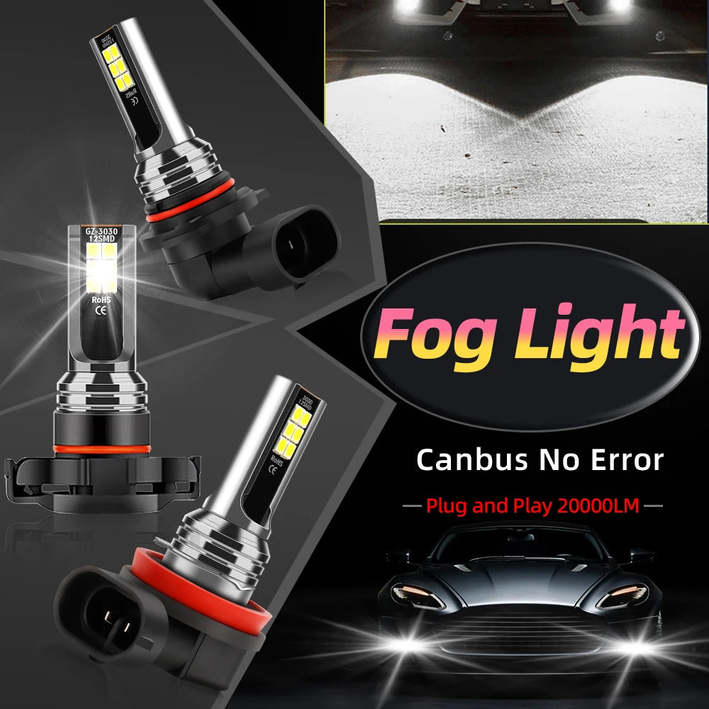2x 20000LM H8 H11 Front Fog Lamp HB4 9145 H16JP H10 LED Bulb Fog Lights Canbus 5202 6000K