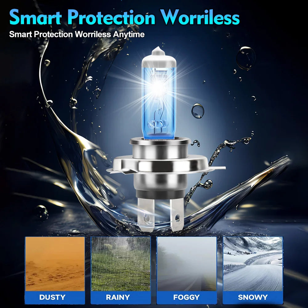 100W H4 Halogen Lights Bulbs 20000LM High Low Beam Motorcycle Headlights 12V 6000K Plug An