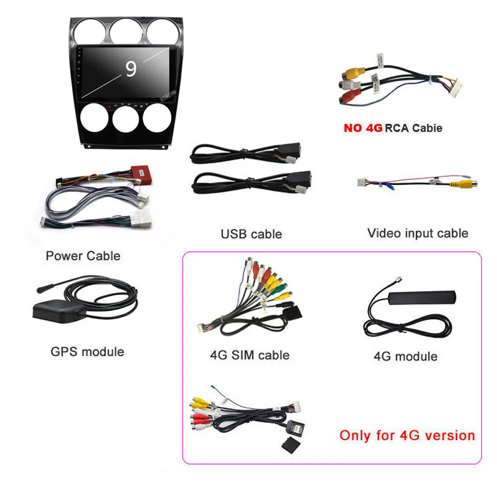 9" 4G 4+64GB android 10 For Mazda 6 2002 2003 2004 2005 2006 2007 2008 Multimedia Car DVD