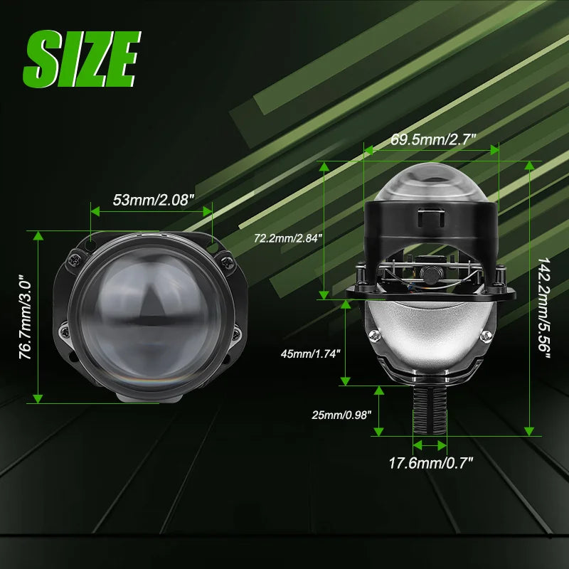 2.5 Inch LED Halo Angel Eyes Projector Lens High Low Beam Bi LED Lights for H4 H7 9005 HB3
