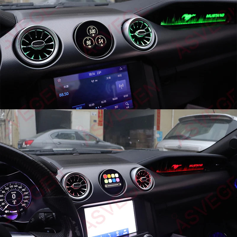 LED Car Ambient Light For Ford Mustang 2015-2022 Dashboard Touch Screen AC Turbine Air Ven