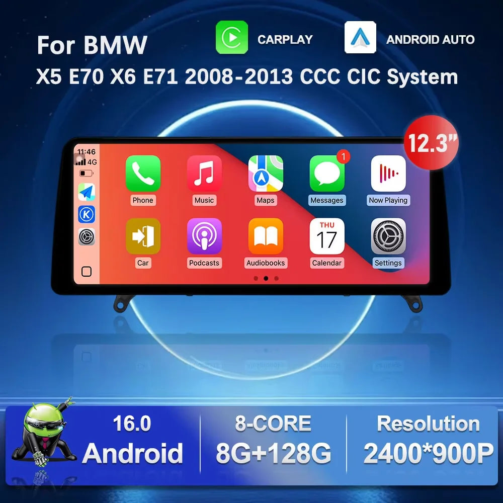 Android 16 for BMW X5 E70 X6 E71 2008 - 2013 CCC CIC System Car Video Multimedia Player BT