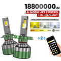 18800000LM H7 LED Headlight Bluetooth APP Control Color 3000K-8000K Smart LED Chip High Po