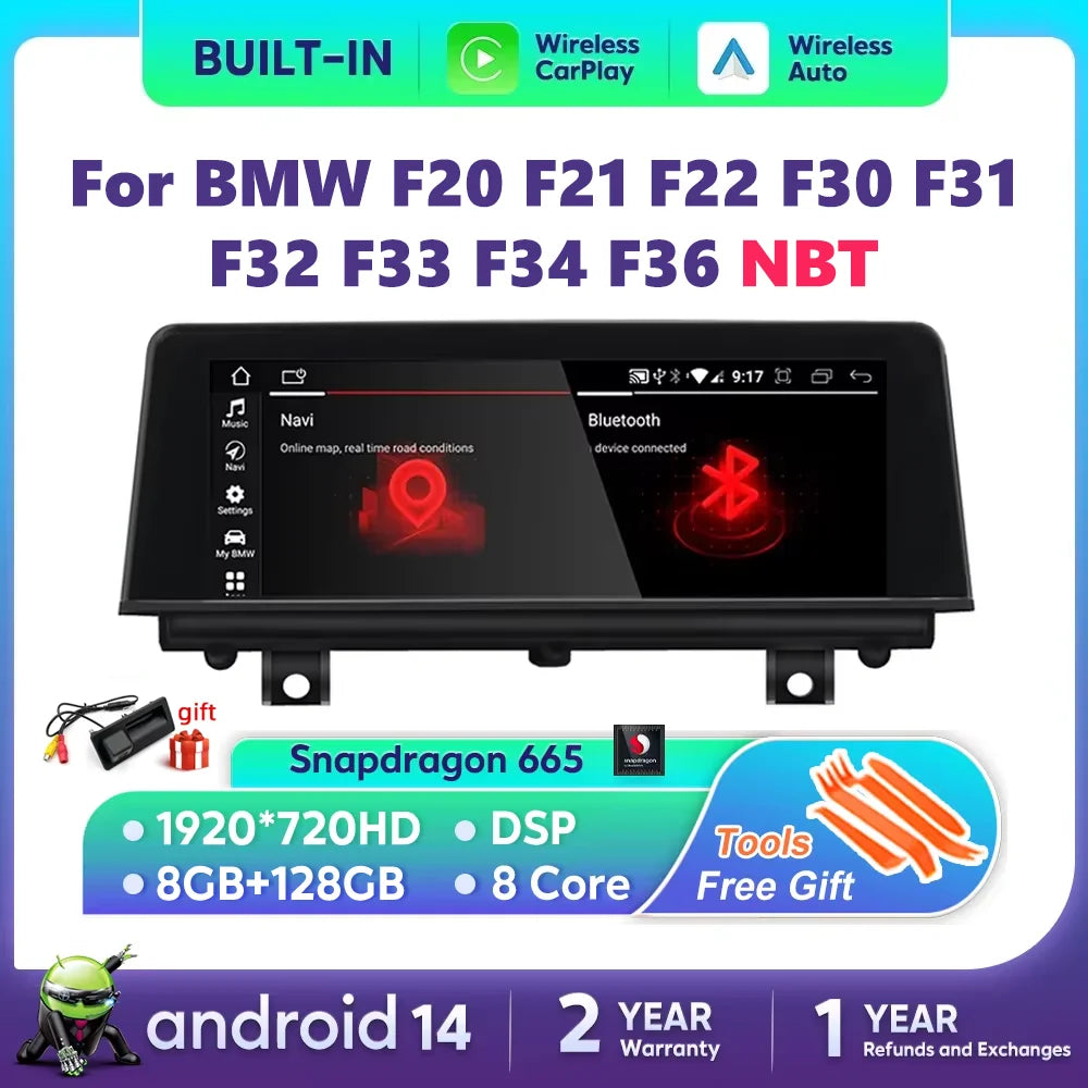 Wireless Carplay Android 14 Auto For BMW 1 2 3 4 Series F20 F21 F22 F30 F31 F32 F33 F34 F3
