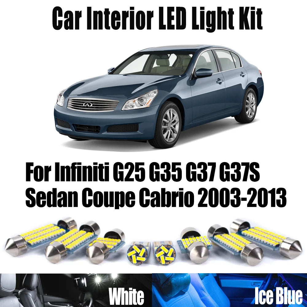 LED Interior Light Kit for Infiniti G25 G35 G37 G37S Sedan Coupe Cabrio 2003- 2011 - Canbus Dome Map Door Trunk Bulbs...