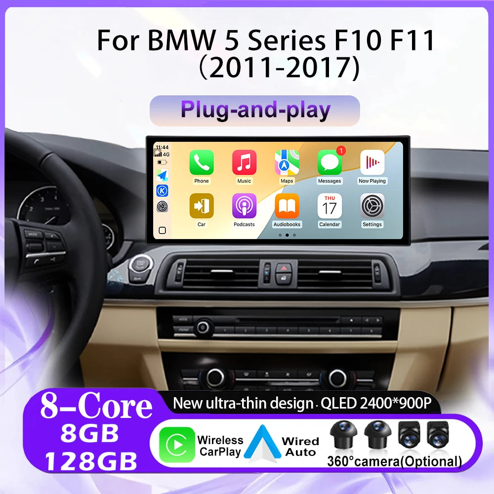 12.3“ Android 16 For BMW 5 Series F10 F11 2011-2017 CIC NBT System Car Wireless Carplay Ra