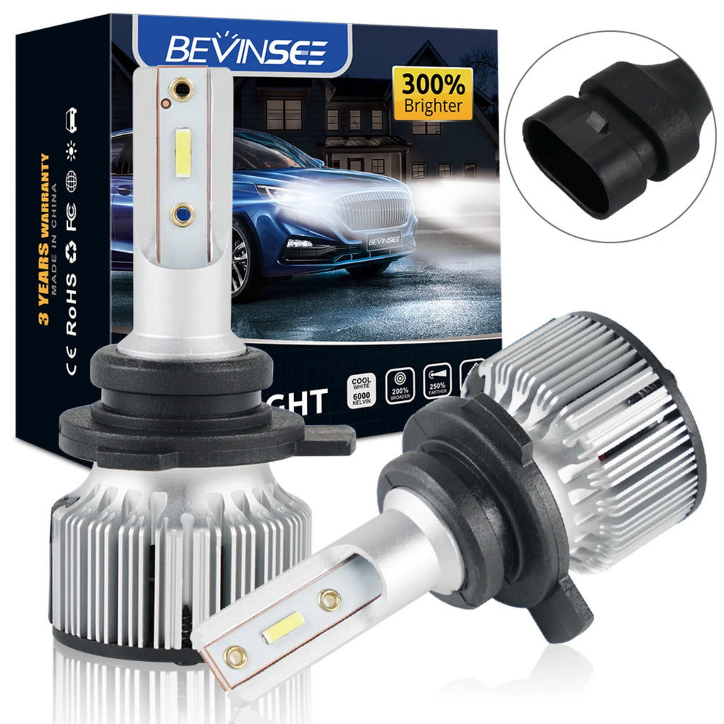 BEVINSEE 9006 HB4 9012 HIR2 LED Headlight Bulbs 60W/Set 10000LM/Pair 6000K White 12V Super