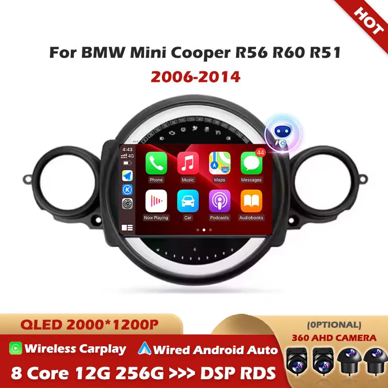 Android Auto Carplay For BMW Mini Cooper R56 R60 R51 2006-2014 GPS Navigation Stereo Multi