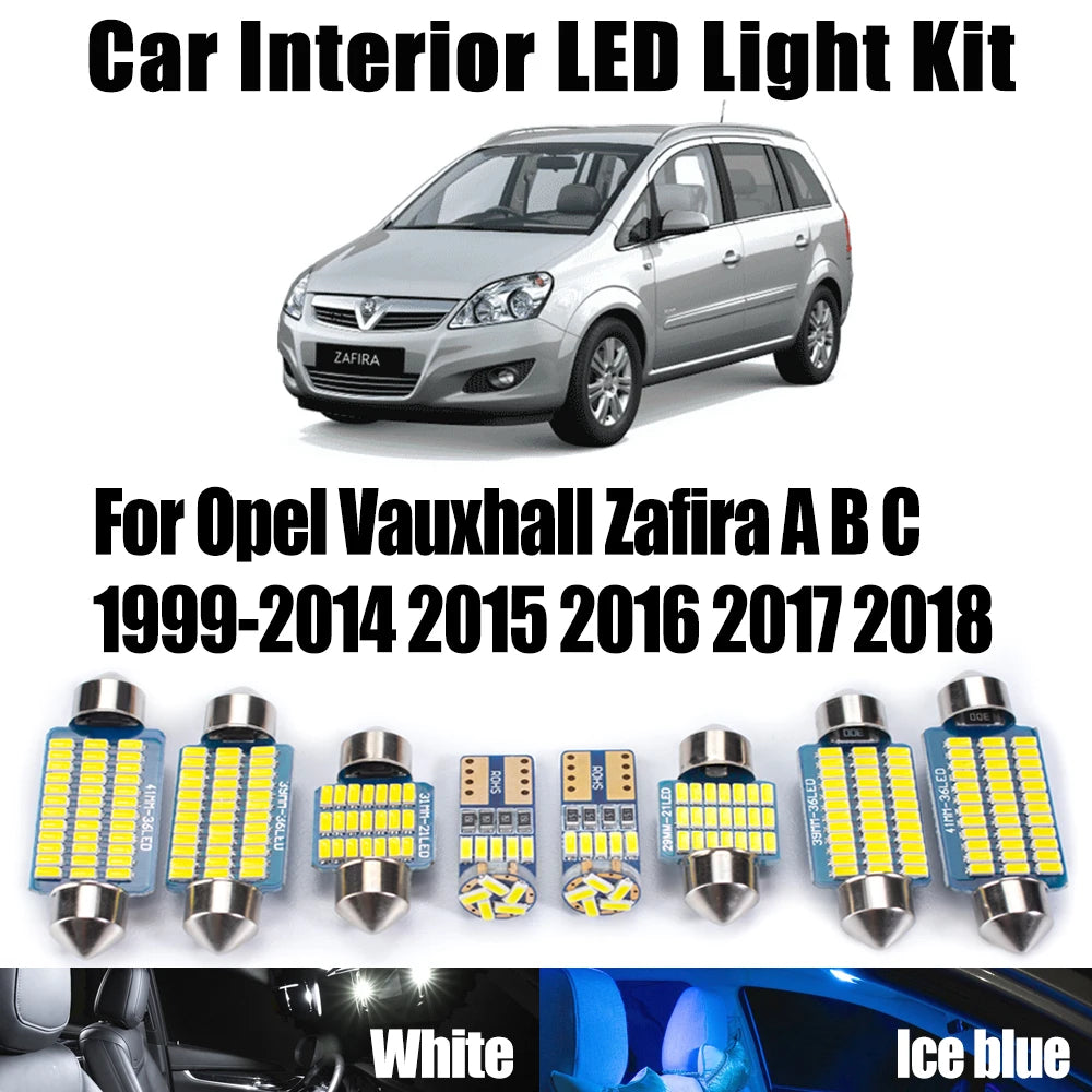 LED Interior Light Kit for Opel Vauxhall Zafira A B C 1999- 2008 - Canbus Dome Map Door Trunk Bulbs | AUTOKITSHOP