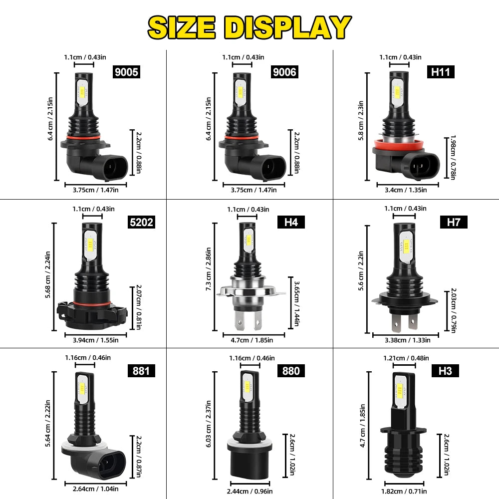 12V H8 H9 H11 LED Fog Light 90W 20000LM H4 5202 H7 Bulbs 9005 HB3 9006 HB4 880 881 H3 Car