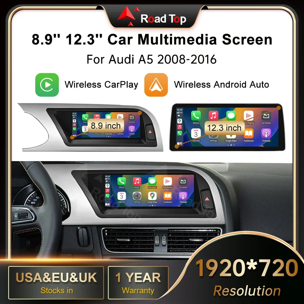 RoadTop 12.3 Wireless CarPlay Multimedia EU Ultra-thin Linux Screen Android Auto For Audi