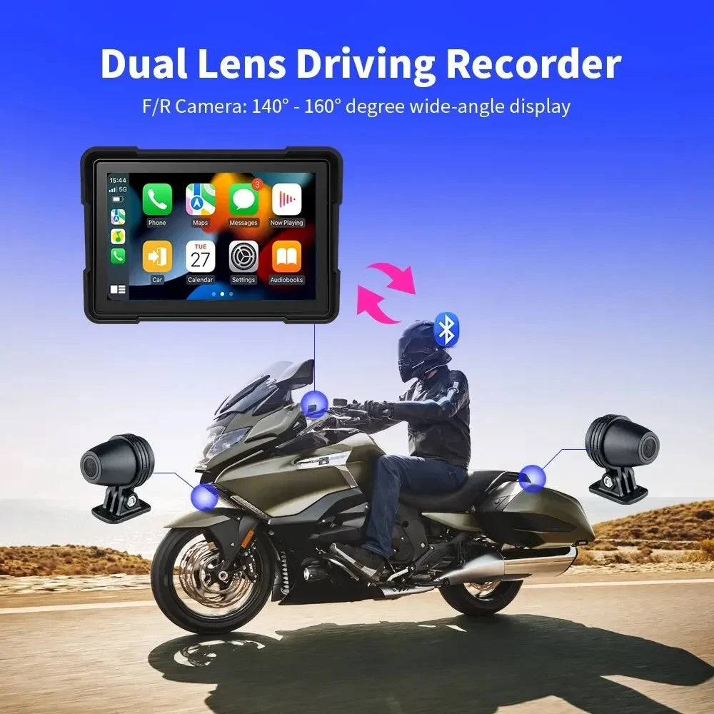 Motorcycle Carplay Water Proof WiFi Wireless Android-Auto DVR Monitor Dash Camera GPS Navi